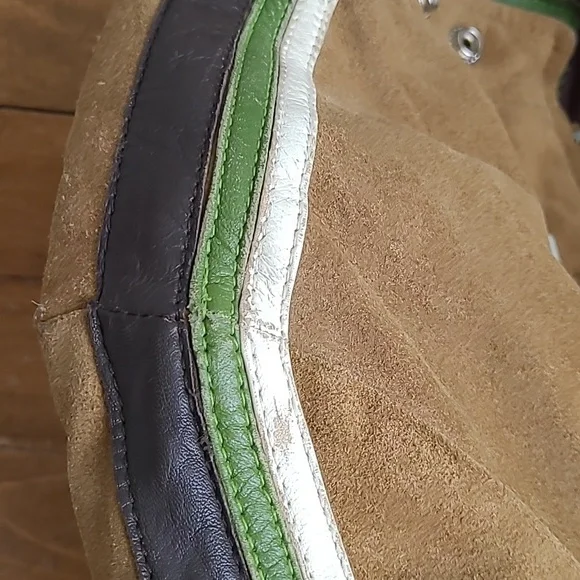 Vintage 90s MISS SIXTY Racer Moto Aviatior Suede Tan Jacket Brown Stripes M/L - Picture 15 of 15